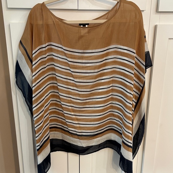 Talbots Tan, White and Navy Striped Blouse - Picture 1 of 6